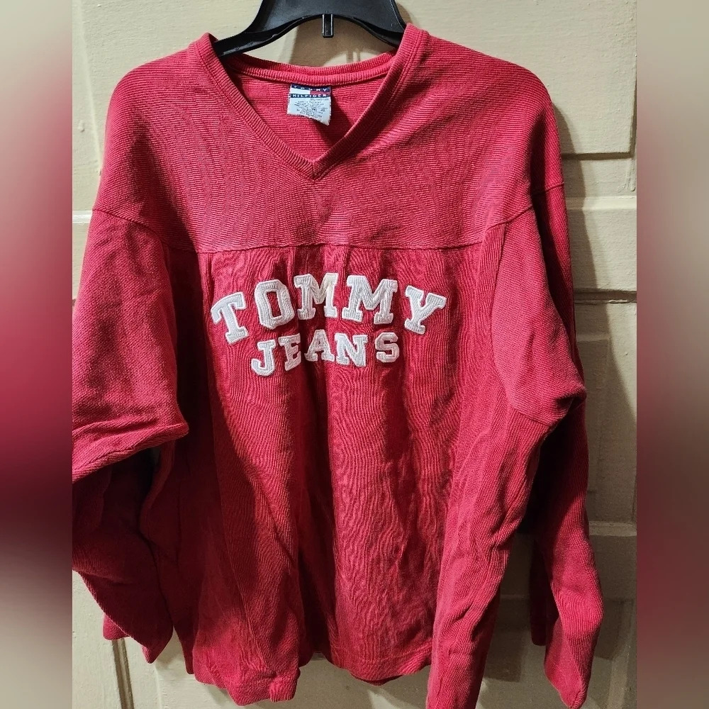 Tommy Hilfiger Vintage Jeans Graphic Drop Shoulder 100% Cotton Sweater - Picture 1 of 8
